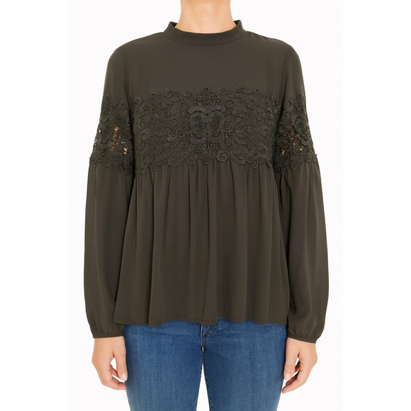 Gray Lace Sleeve Top Elegant Blouse‎ Party Cocktail Evening small - Picture 1 of 7